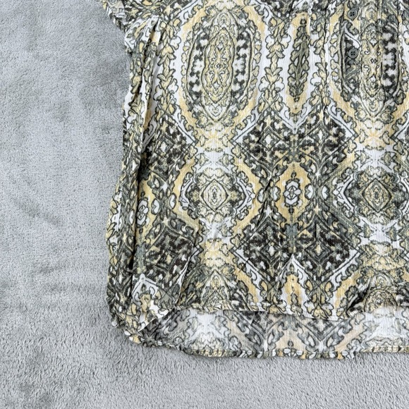 Laura Scott Top Womens Large White Olive Green Patterned Geometric Smart Casual - Picture 8 of 13